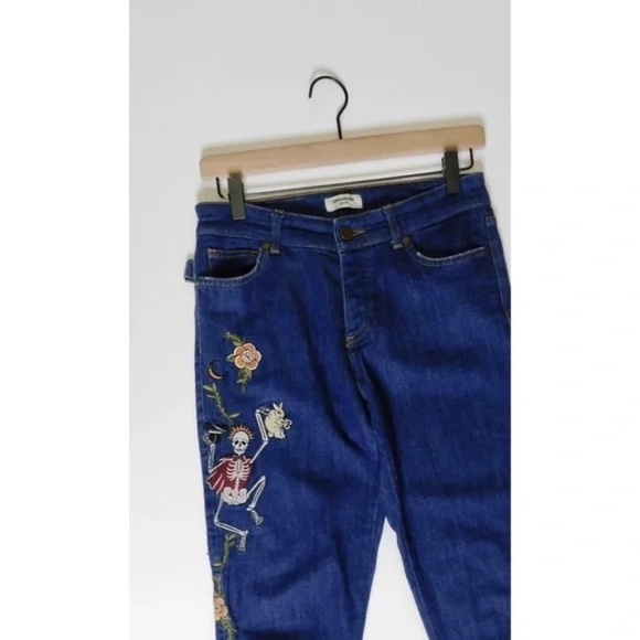 ZADIG & VOLTAIRE Deluxe Embroidered Skeleton Jeans Dia de Los Muertos Size 25 - Picture 5 of 16